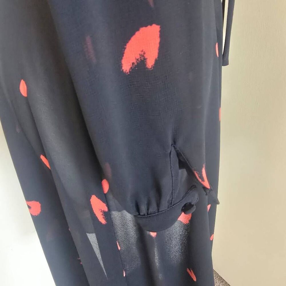 1970s Albert Nipon Black/ Red Hearts Sheer Shirt … - image 8